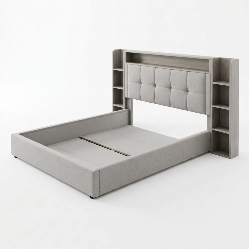 Cama Individual Tapizada 90 x 200 cm con Carga USB y Luz LED