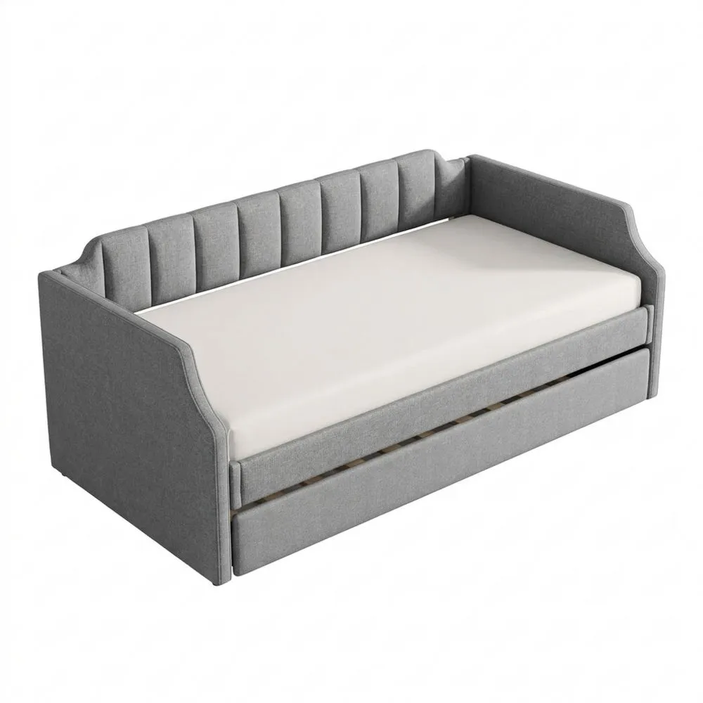 Cama de Día Acolchada Individual con Cama Plegable, Gris, 90x200