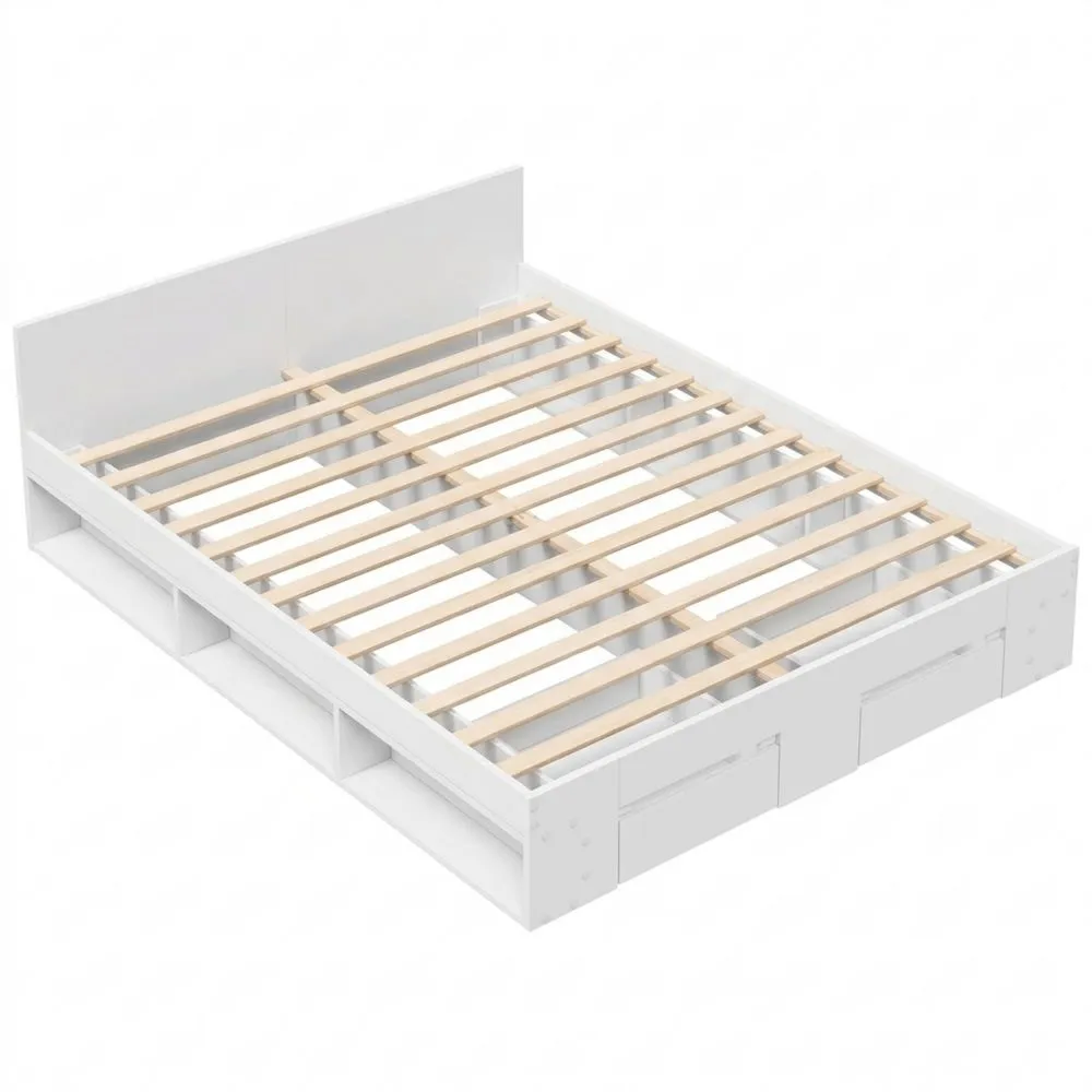 Cama de Madera con Cajones Blanca 120x190 cm