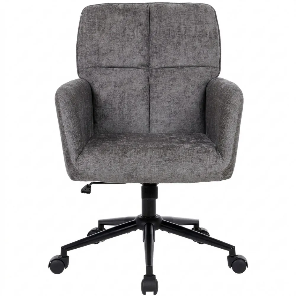 Silla de Escritorio Giratoria 360°, Silla de Oficina con Reposabrazos, Ajustable y Soporta hasta 150 kg, Gris Oscuro