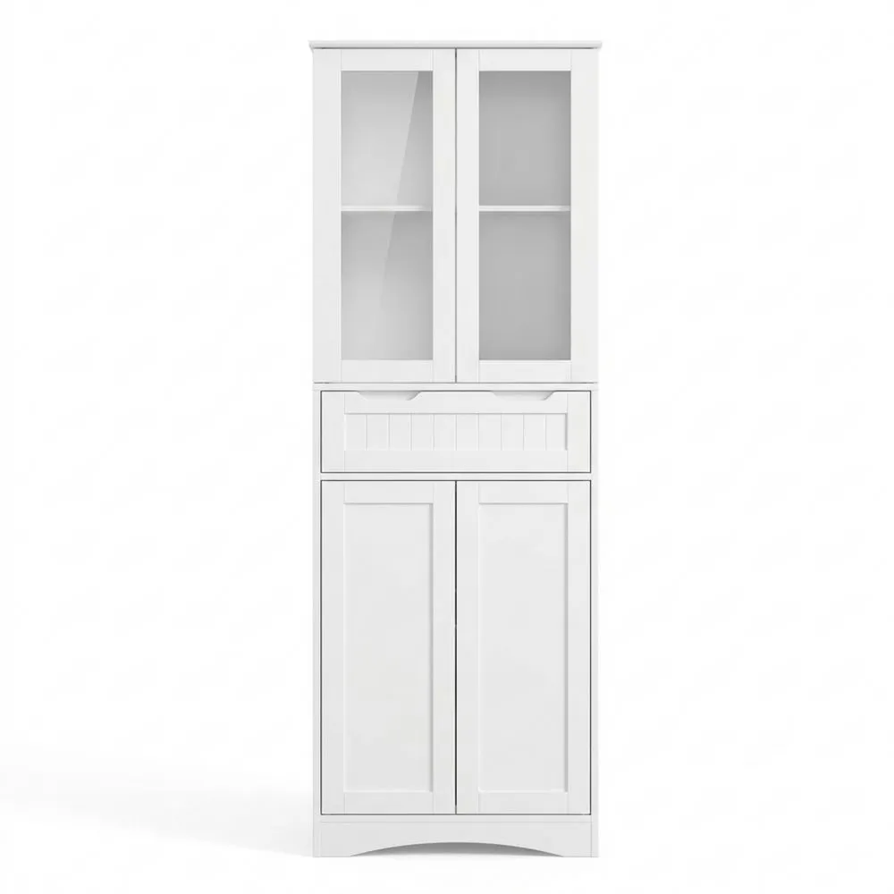 Armario de Cocina de 170 cm con 4 Puertas y 2 Cajones, Diseño Antivuelco, Para Cocina, Salón y Comedor, Blanco