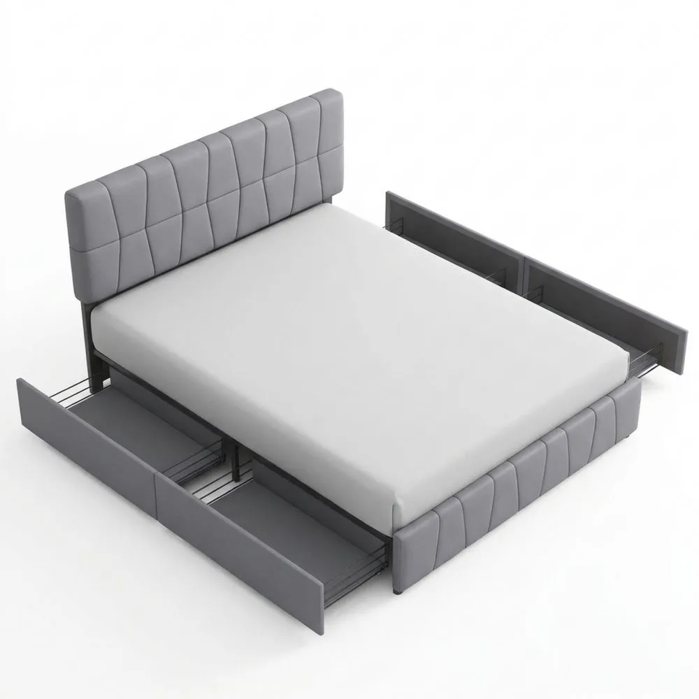 Cama tapizada doble 160x200 cm con 4 cajones y cabecero ajustable