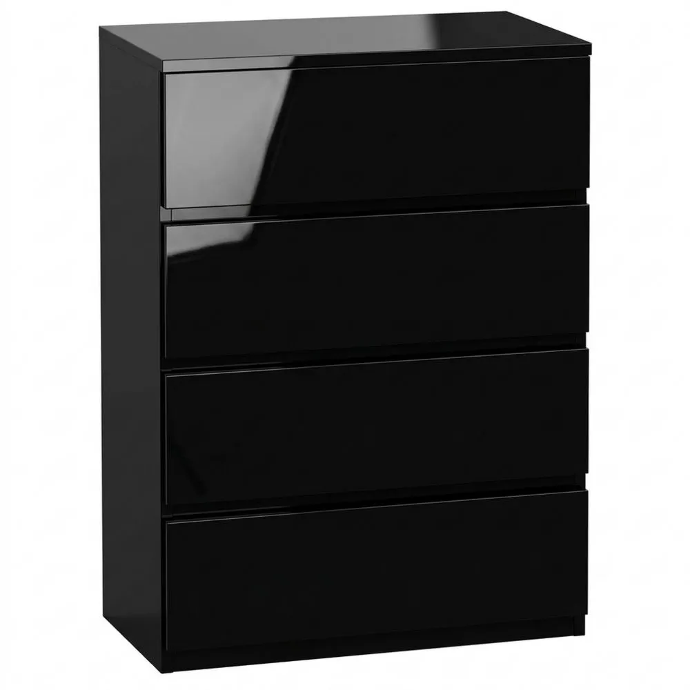 Cómoda Moderna con 4 Cajones y Diseño Antivuelco para Dormitorio, Sala de Estar o Pasillo, 55 x 34 x 80 cm, Negro Brillante