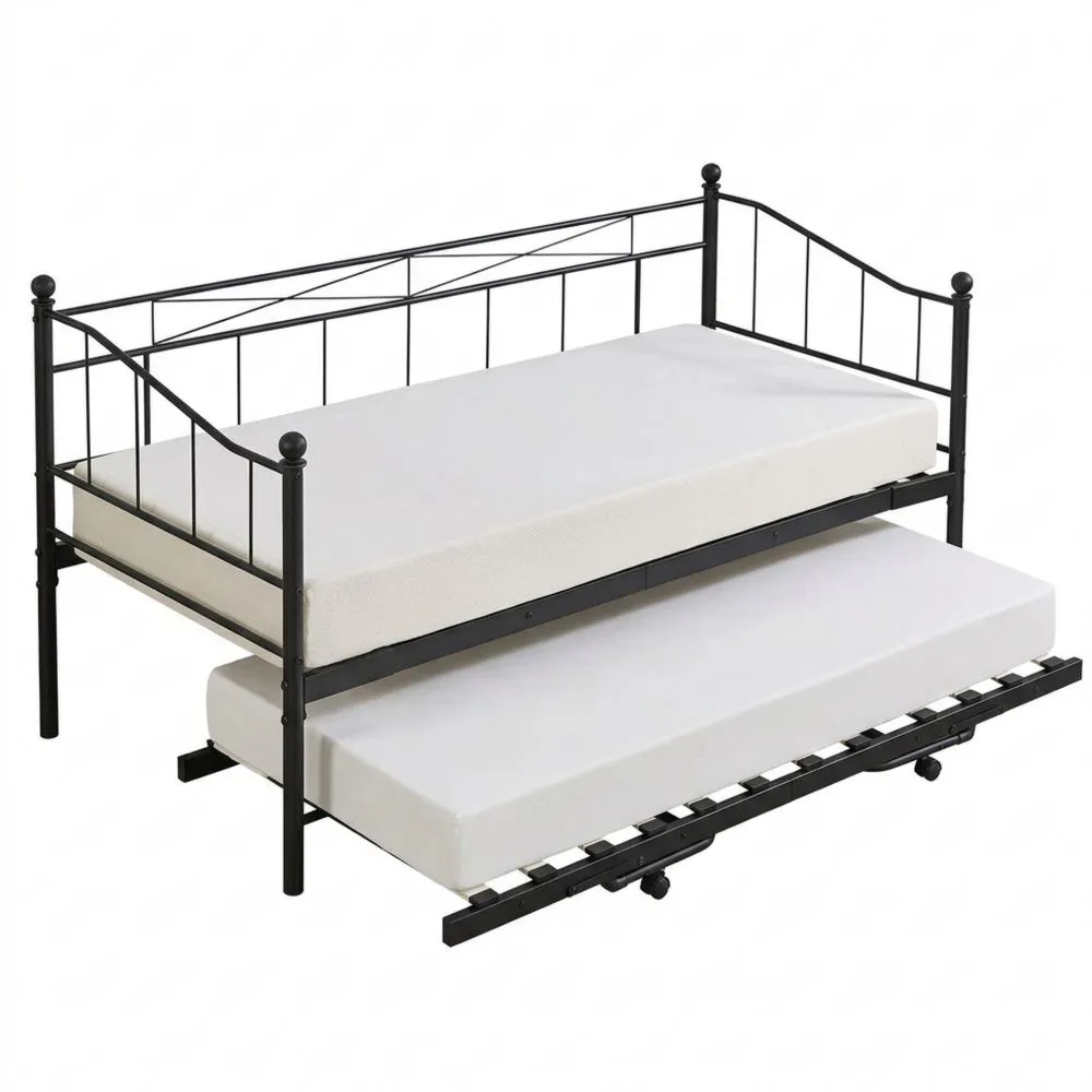 Cama Metálica con Ruedas y Espacio Adicional - Negro Mate