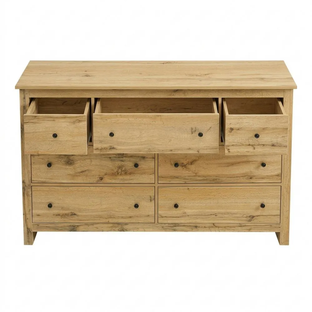 Cómoda de Madera para Dormitorio con 7 Cajones y Amplio Espacio de Almacenamiento