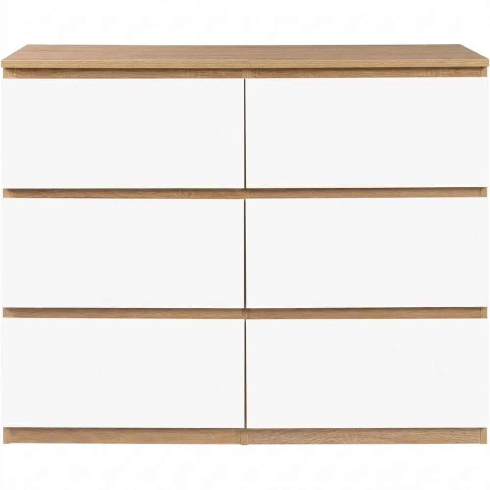 Cómoda de 6 Cajones, 110 cm, Madera de Haya, Blanco