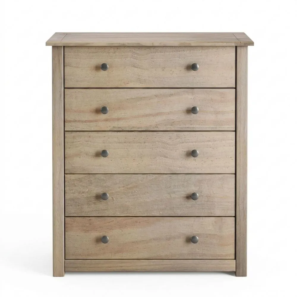 Cajonera de Madera Maciza con 5 Cajones y Acabado de Roble