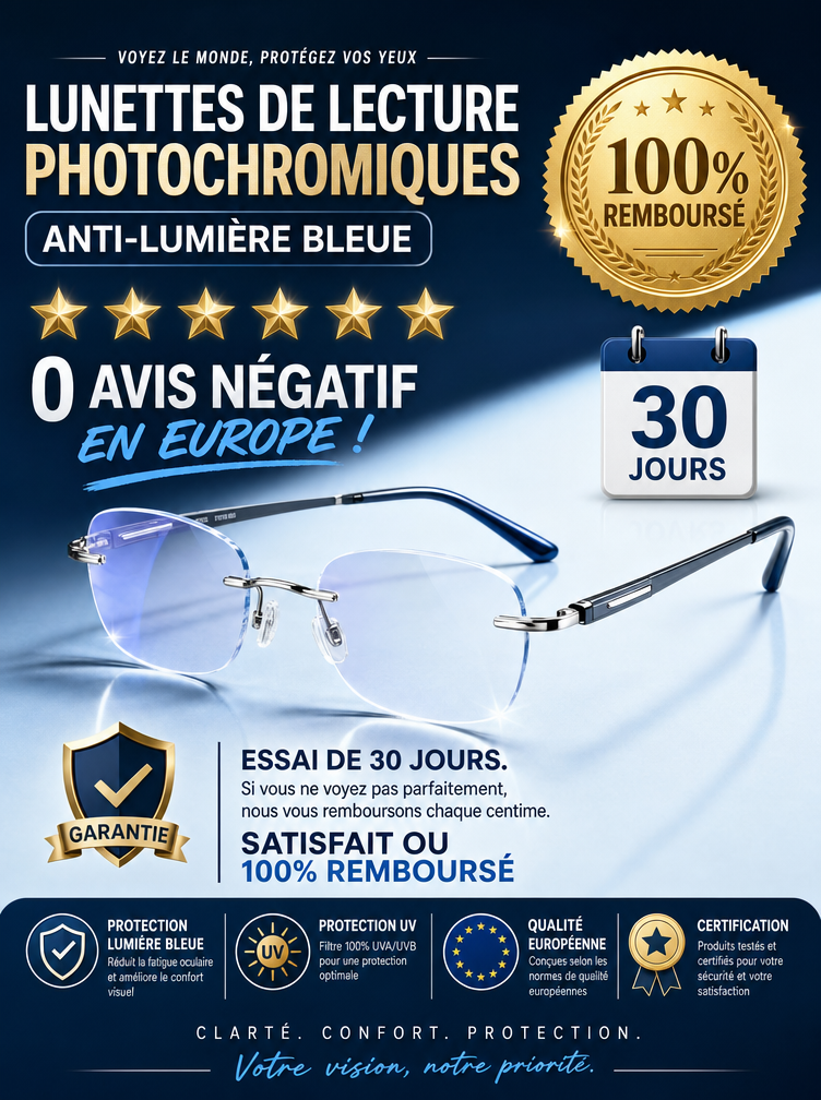 Lunettes de lecture anti-lumière bleue à verres photochromiques
