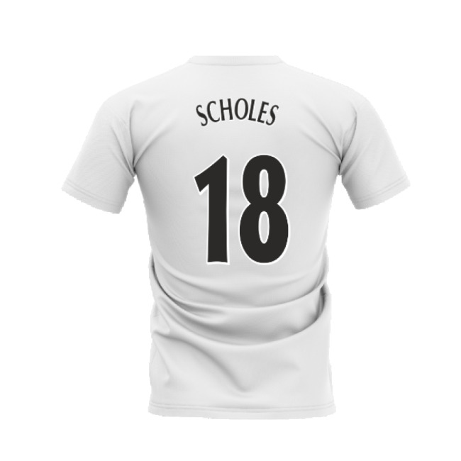 Manchester United 1998-1999 Retro Shirt T-shirt - Text (White) (Scholes 18)-Vantage Point Soccer