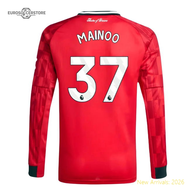 2025-2026 Man Utd Long Sleeve Home Shirt (Kids) (Mainoo 37)-Vantage Point Soccer