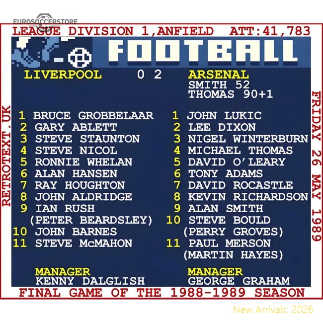 1989 Arsenal V Liverpool Retrotext T-shirt - White-Vantage Point Soccer