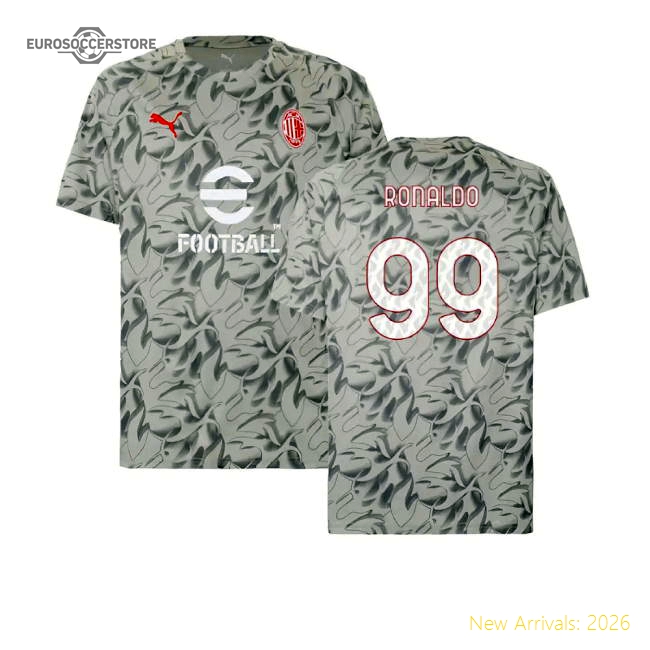 2025-2026 AC Milan Warm Up Jersey (Smokey Gray) (Ronaldo 99)-Vantage Point Soccer