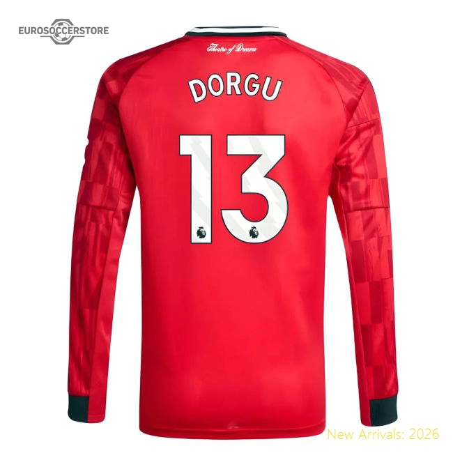 2025-2026 Man Utd Long Sleeve Home Shirt (Kids) (Dorgu 13)-Vantage Point Soccer