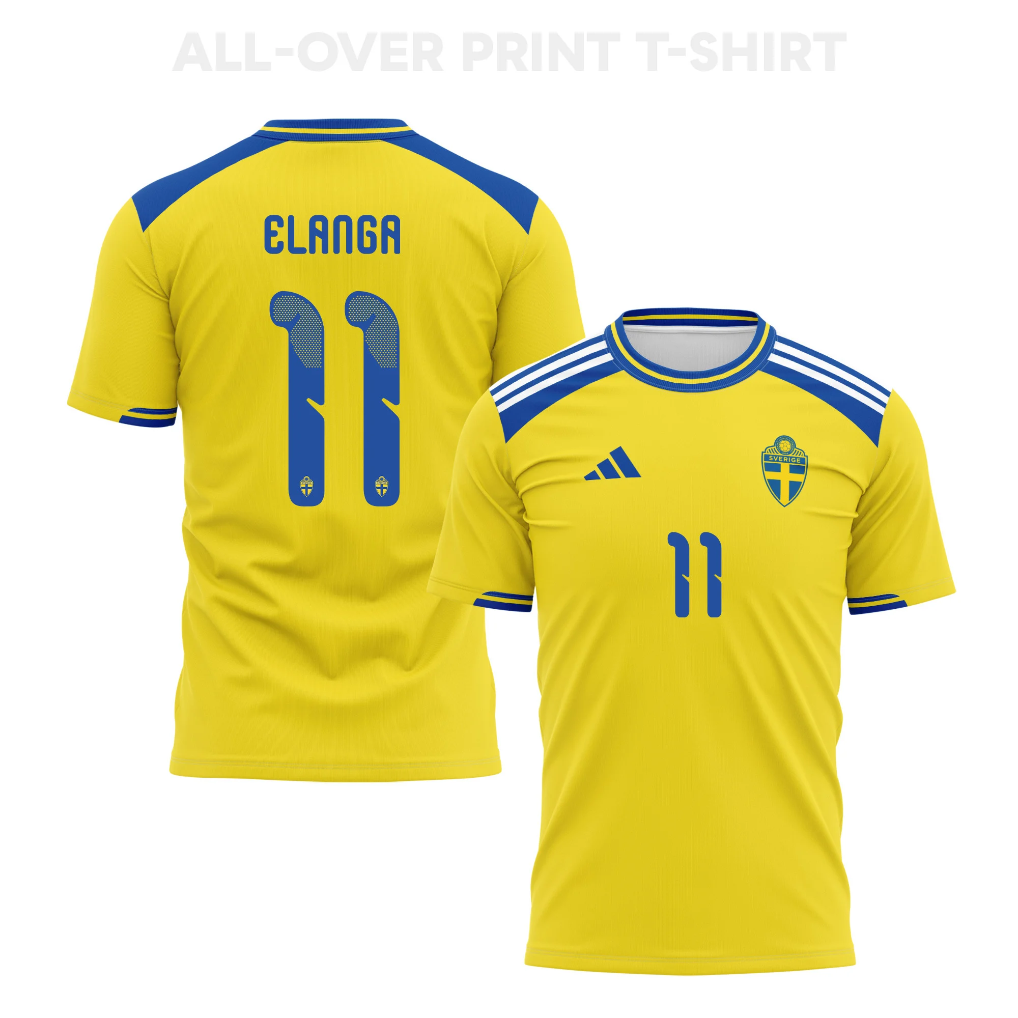 Sweden 2026 Home 3D T-Shirt (Anthony Elanga #11) - Fully Printed Yellow Unisex Tee
