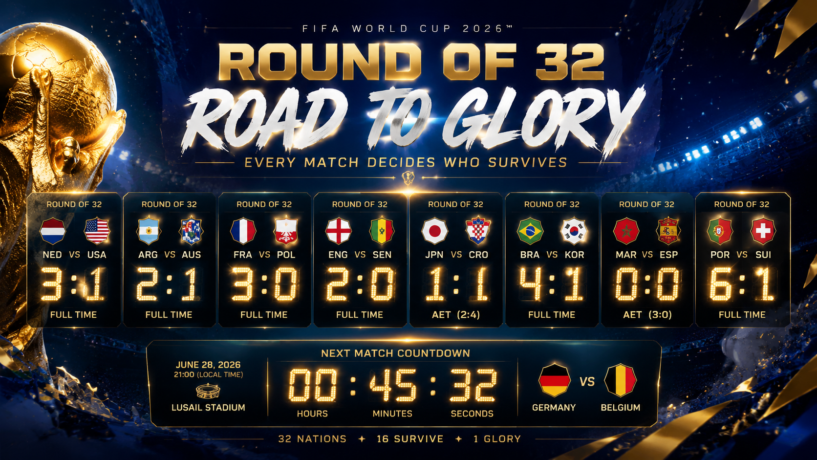 2026 FIFA World Cup Round of 32 Full Knockout Bracket