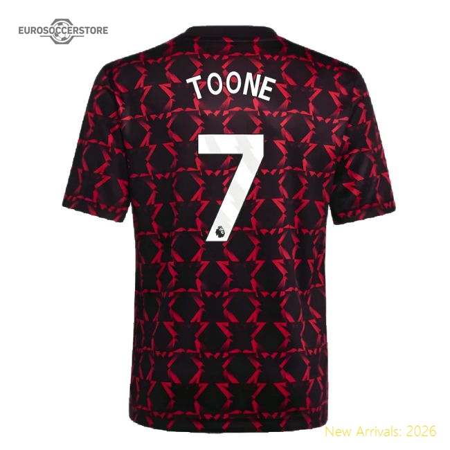 2024-2025 Man Utd Pre-Match Shirt (Black) - Kids (Toone 7)-Vantage Point Soccer