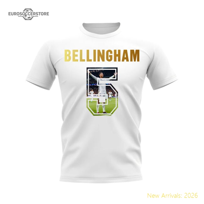 Jude Bellingham Name And Number Real Madrid T-Shirt (White)-Vantage Point Soccer