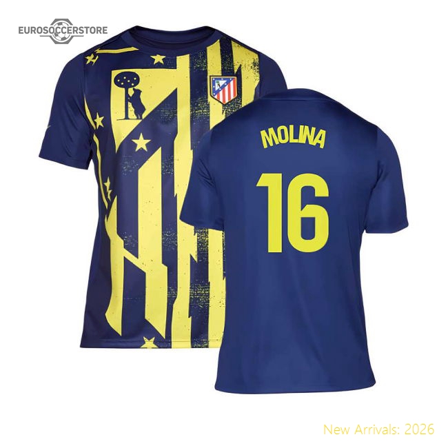2025-2026 Atletico Madrid Pre-Match Shirt (Blue-Yellow) (Molina 16)-Vantage Point Soccer