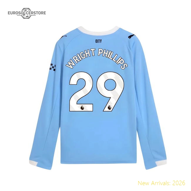 2025-2026 Man City Long Sleeve Home Shirt (Kids) (Wright Phillips 29)-Vantage Point Soccer