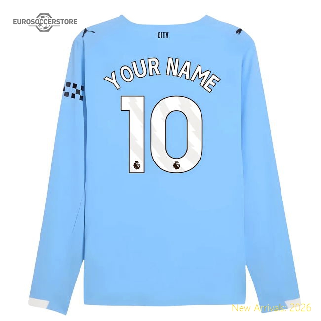 2025-2026 Man City Authentic Long Sleeve Home Shirt (Your Name)-Vantage Point Soccer