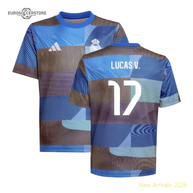 2025-2026 Real Madrid Pre-Match Shirt (Blue) - Kids (Lucas V. 17)-Vantage Point Soccer