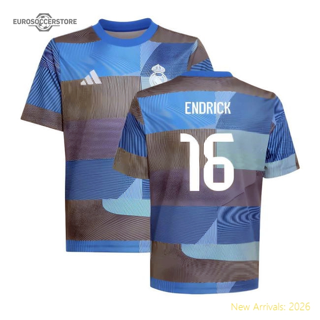 2025-2026 Real Madrid Pre-Match Shirt (Blue) - Kids (Endrick 16)-Vantage Point Soccer