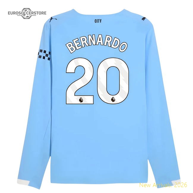 2025-2026 Man City Authentic Long Sleeve Home Shirt (Bernardo 20)-Vantage Point Soccer