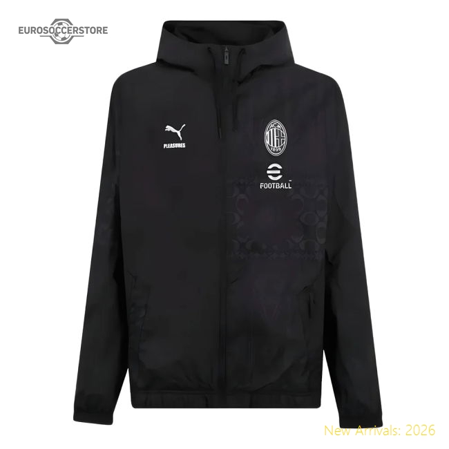 2023-2024 AC Milan x PLEASURES Prematch Jacket (Black)-Vantage Point Soccer