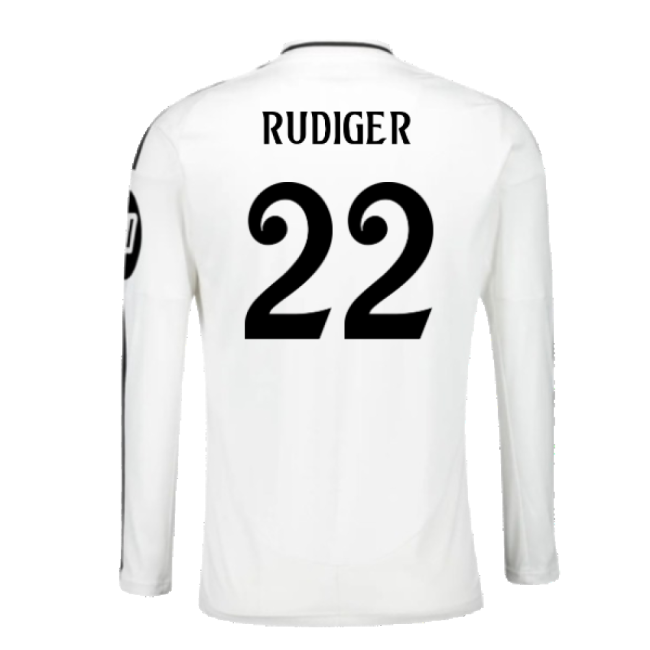 2024-2025 Real Madrid Long Sleeve Home Shirt (Rudiger 22)-Vantage Point Soccer