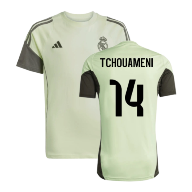 2025-2026 Real Madrid Training Tee (Almost Lime) - Kids (Tchouameni 14)-Vantage Point Soccer