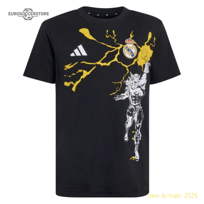 2025-2026 Real Madrid Marvel Tee (Black) - Kids-Vantage Point Soccer