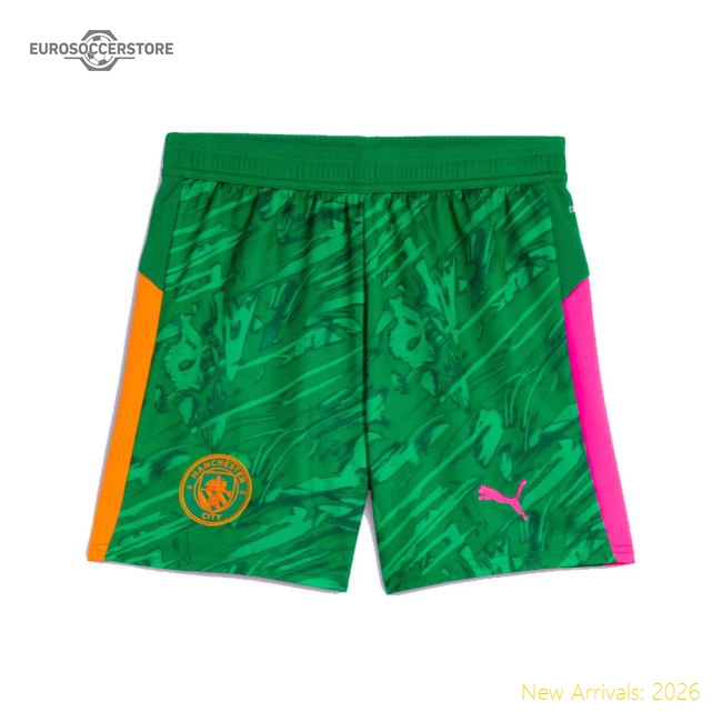 2025-2026 Man City Goalkeeper Away Shorts (Green) - Kids-Vantage Point Soccer