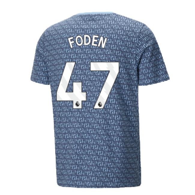 2024-2025 Man City ftblCulture Tee AOP (Navy) - Kids (Foden 47)-Vantage Point Soccer