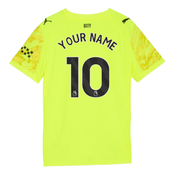 2025-2026 Man City Goalkeeper Third Shirt (Yellow) - Kids (Your Name)-Vantage Point Soccer