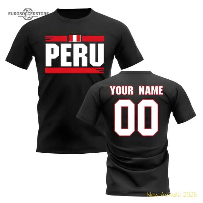 Personalised Peru Fan Football T-Shirt (black)-Vantage Point Soccer