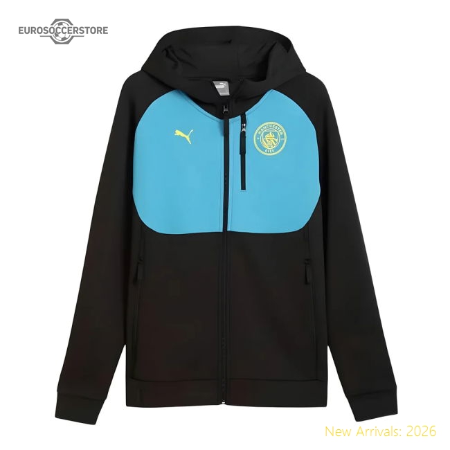 2024-2025 Man City Pumatech Full Zip Hoody (Black)-Vantage Point Soccer