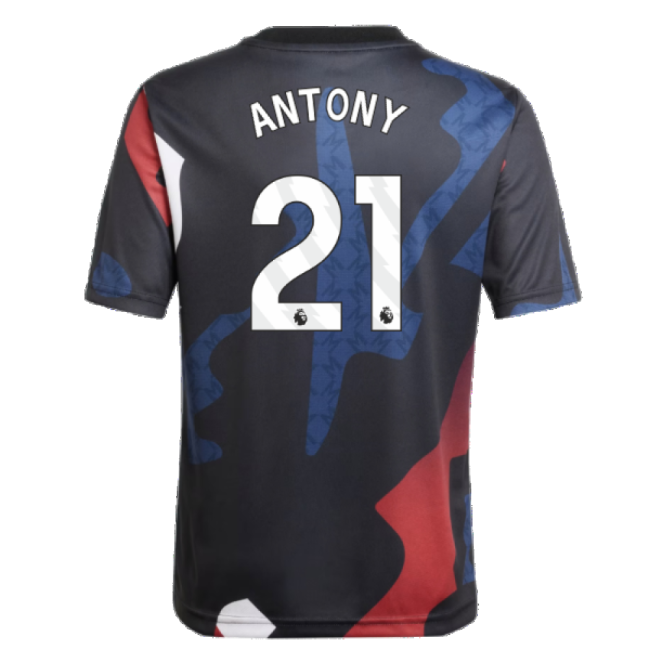 2024-2025 Man Utd Pre-Match Jersey (Black) - Kids (Antony 21)-Vantage Point Soccer