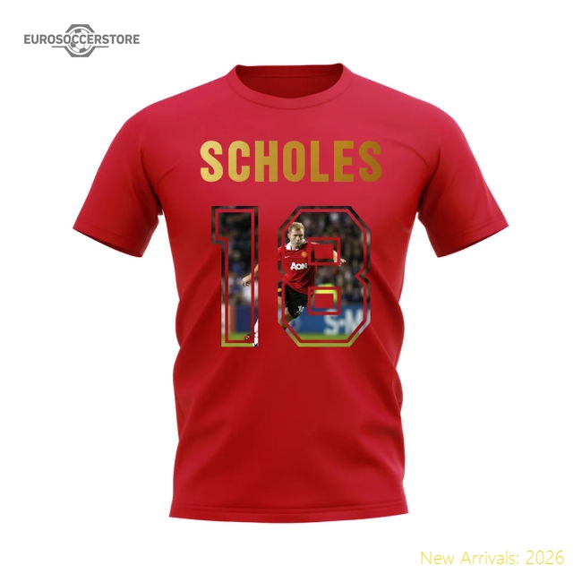Paul Scholes Name And Number Manchester United T-Shirt (Red)-Vantage Point Soccer