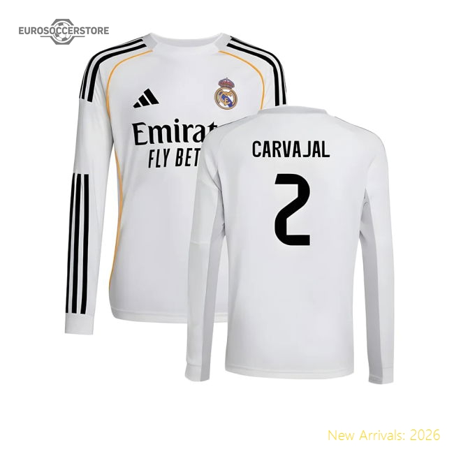 2025-2026 Real Madrid Long Sleeve Home Shirt (Kids) (Carvajal 2)-Vantage Point Soccer