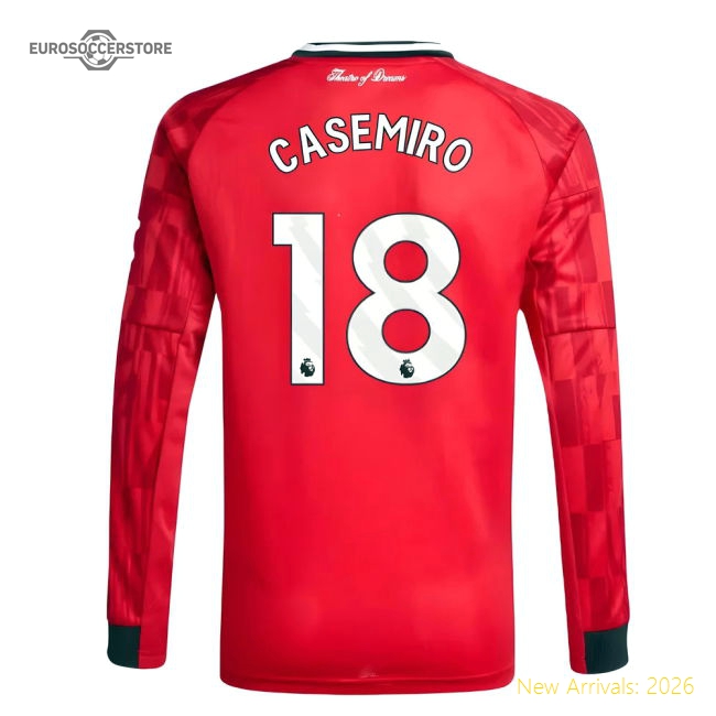 2025-2026 Man Utd Long Sleeve Home Shirt (Kids) (Casemiro 18)-Vantage Point Soccer