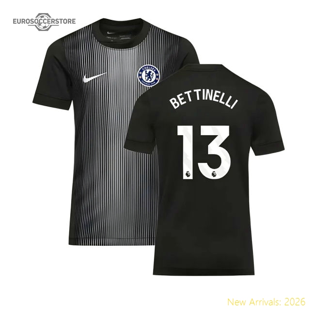 2025-2026 Chelsea Home Goalkeeper Shirt (Black) - Kids (Bettinelli 13)-Vantage Point Soccer