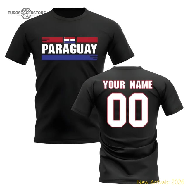 Personalised Paraguay Fan Football T-Shirt (black)-Vantage Point Soccer
