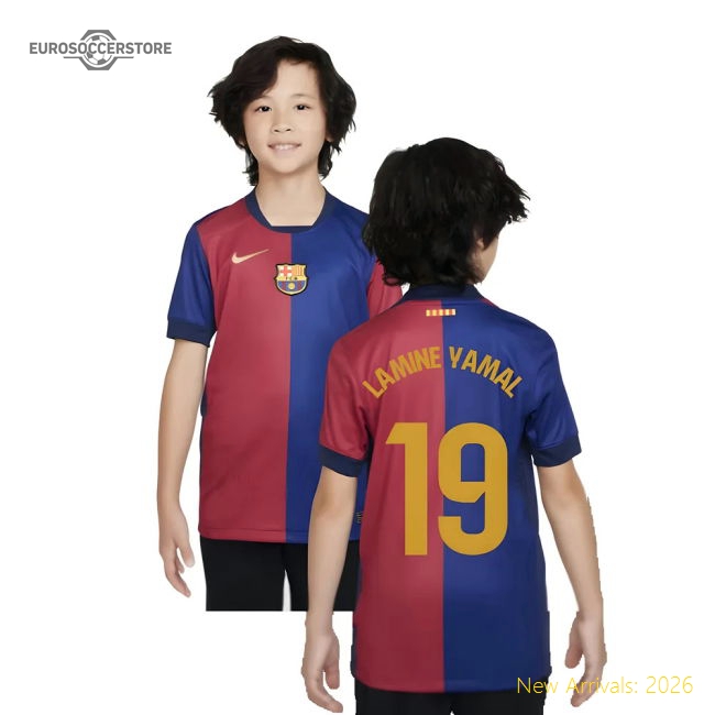 2024-2025 Barcelona Home Shirt (Sponsorless) - Kids (Lamine Yamal 19)-Vantage Point Soccer
