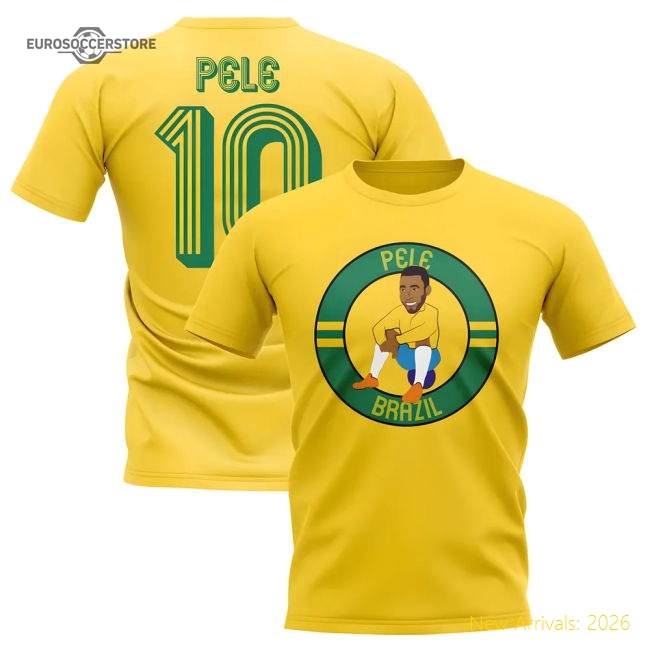 Pele Brazil Illustration T-Shirt (Yellow)-Vantage Point Soccer