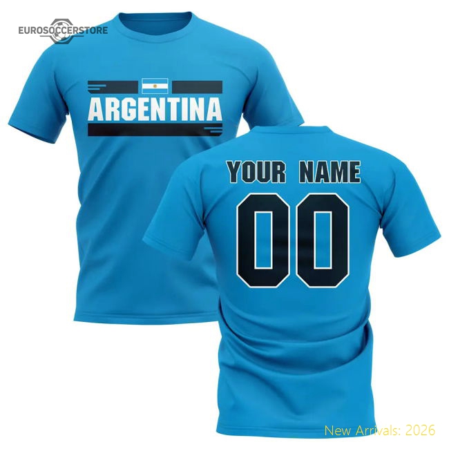Personalised Argentina Fan Football T-Shirt (Sky Blue)-Vantage Point Soccer