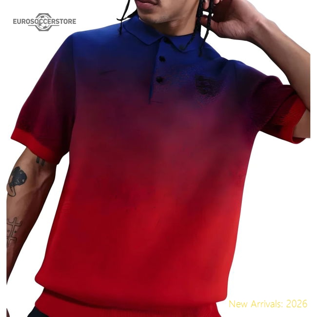 2025-2026 England Club Football Knit Polo (Blue/Red)-Vantage Point Soccer