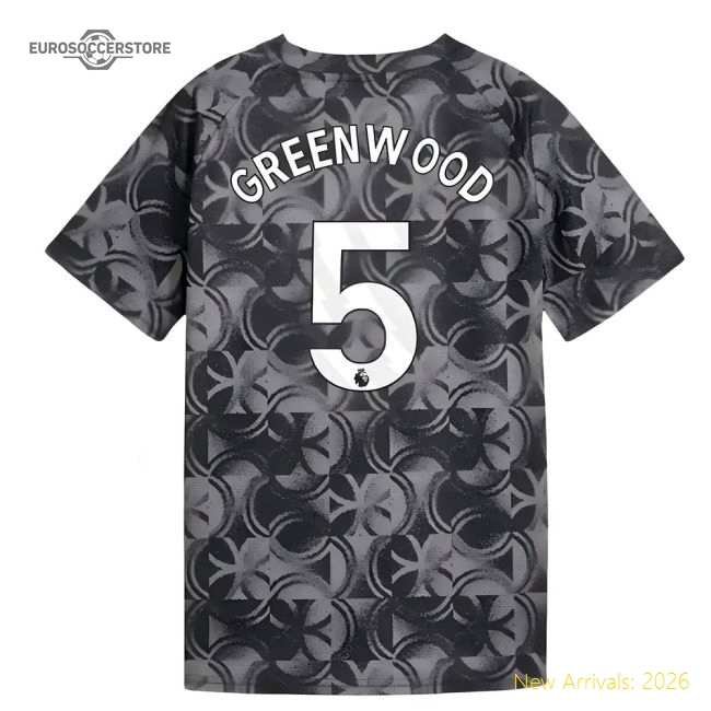 2025-2026 Man City Warm Up Jersey (Black) - Kids (Greenwood 5)-Vantage Point Soccer