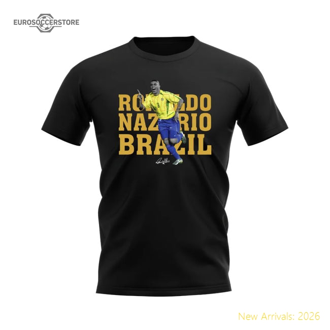 Ronaldo Nazario Brazil Player Tee (Black)-Vantage Point Soccer