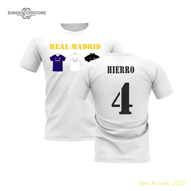 Real Madrid 2002-2003 Retro Shirt T-shirt - Text (White) (Hierro 4)-Vantage Point Soccer