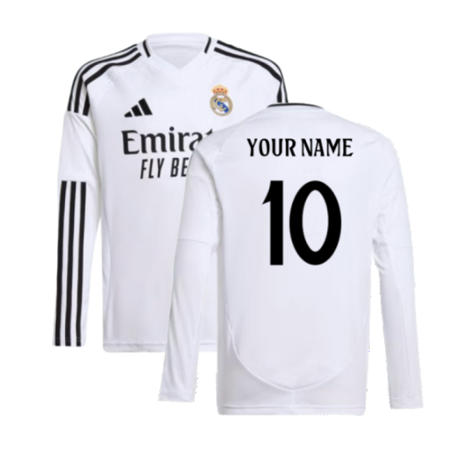 2024-2025 Real Madrid Long Sleeve Home Shirt (Kids) (Your Name)-Vantage Point Soccer